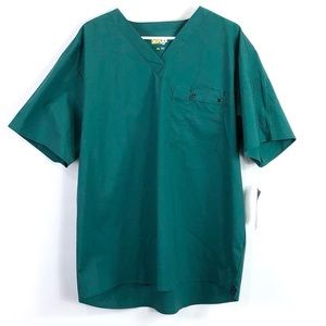 Wonder flex NWT scrub top  green navy trim size XL